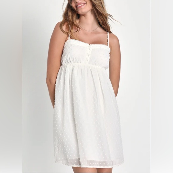 Lulus, White Swiss Dot Babydoll Mini Dress, Size S | 1917 - Picture 1 of 6